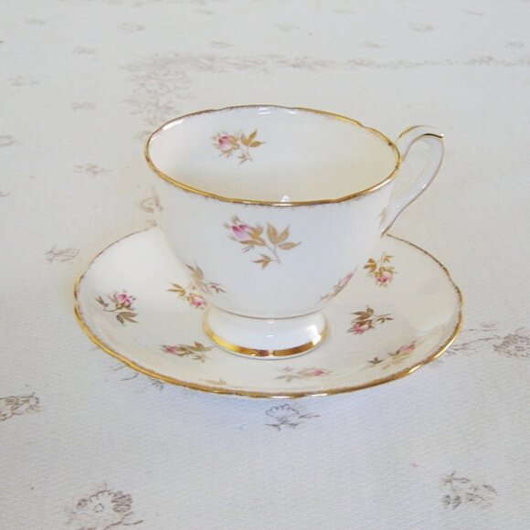 Royal Stafford pink Rosebud gold leaves cup and saucer VGU - Picture 1 of 6